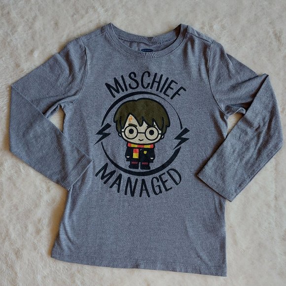 Harry Potter Mischief Managed Kids Grey 5T Graphic Long Sleeved Tee - Picture 1 of 6